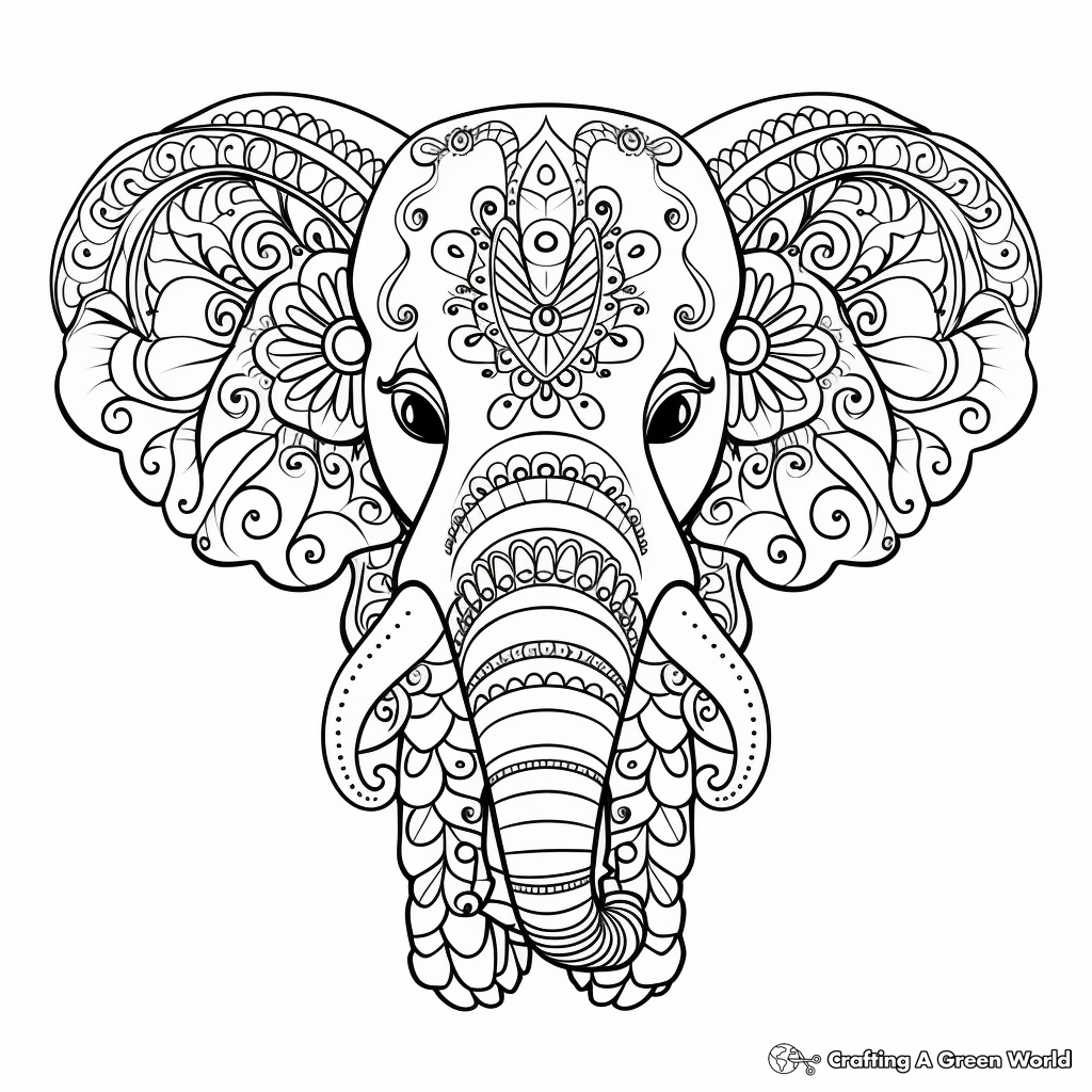 Intricating Detailed Elephant Face Coloring Pages 2
