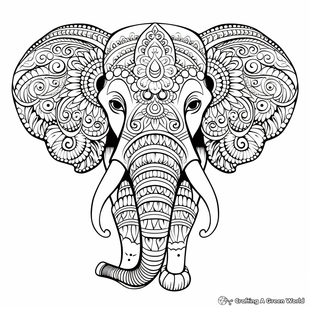 Intricating Detailed Elephant Face Coloring Pages 4