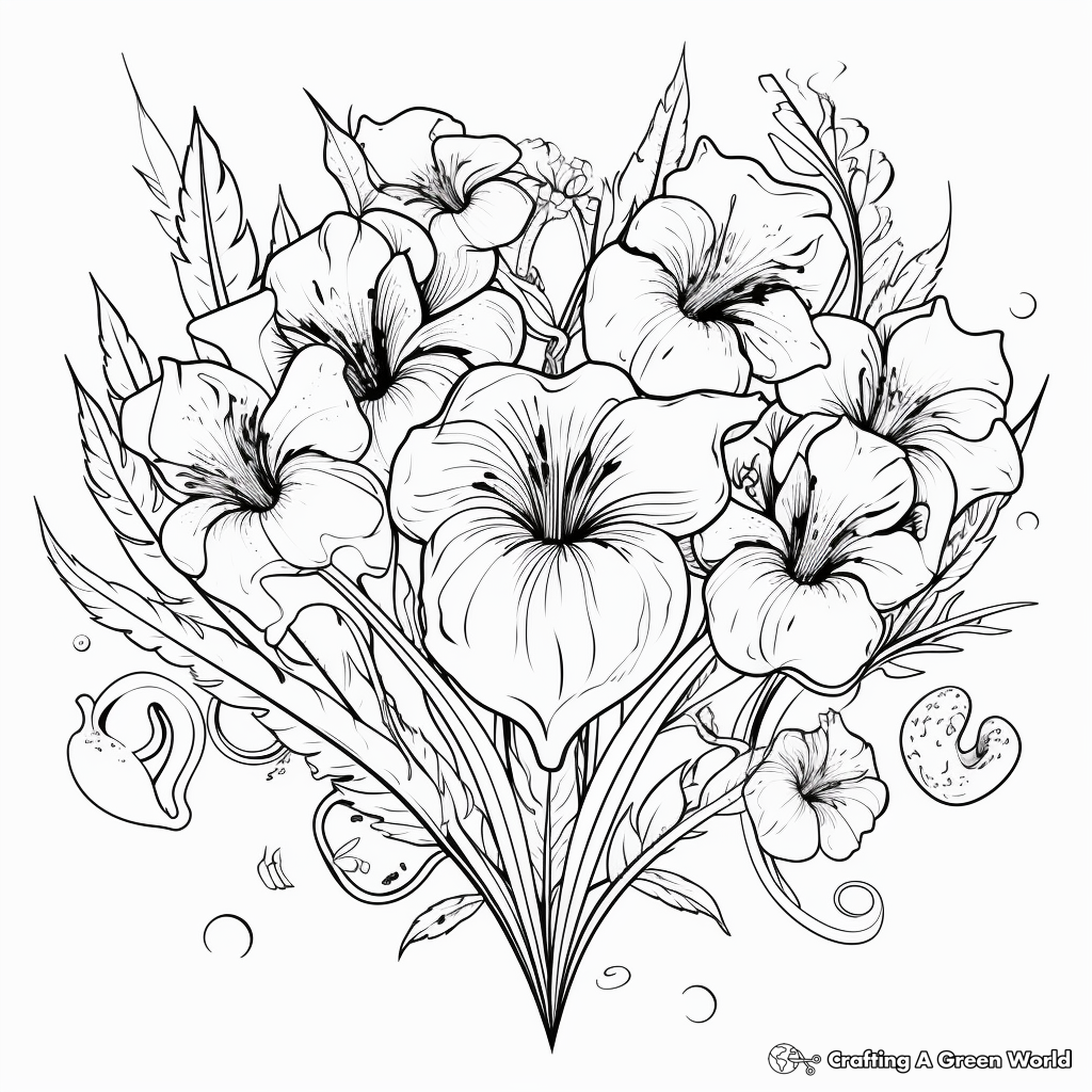 Iris Flower and Heart Valentine Coloring Pages 2