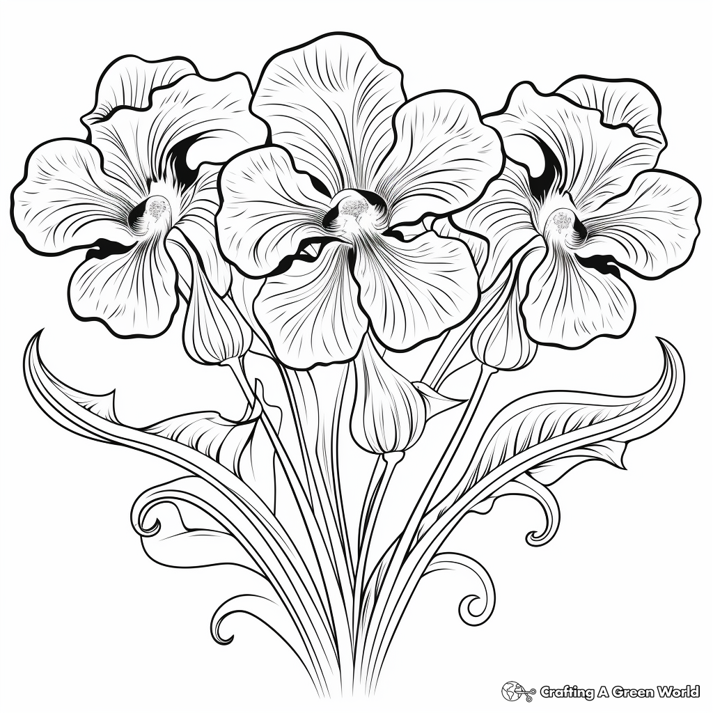 Iris Flower and Heart Valentine Coloring Pages 3