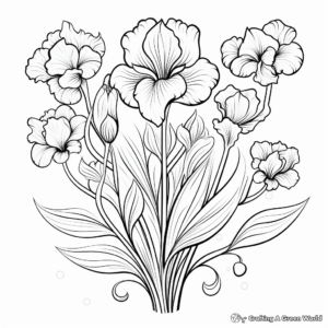 Iris Flower and Heart Valentine Coloring Pages 4
