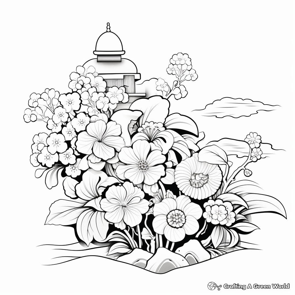 Japanese Floral Design Coloring Pages 1