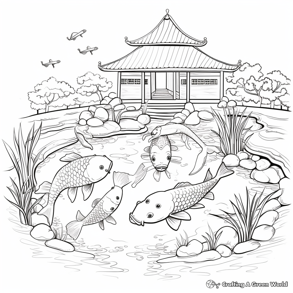 Japanese Koi Pond Aquarium Coloring Pages 2