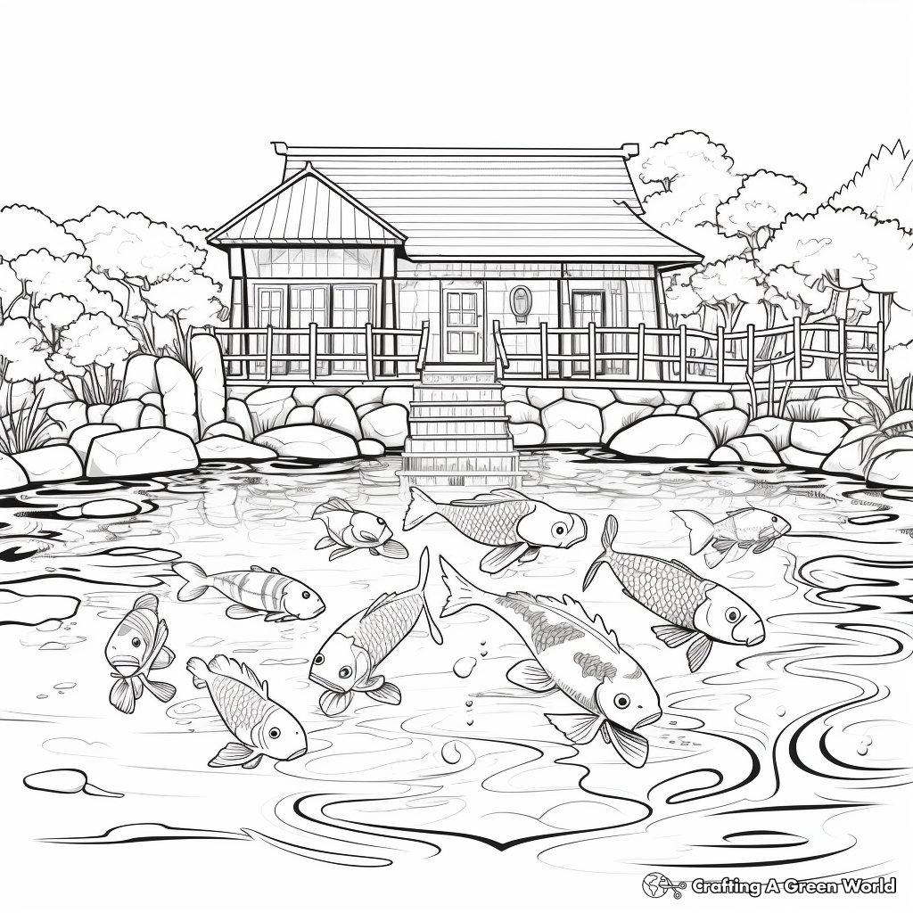Japanese Koi Pond Aquarium Coloring Pages 3