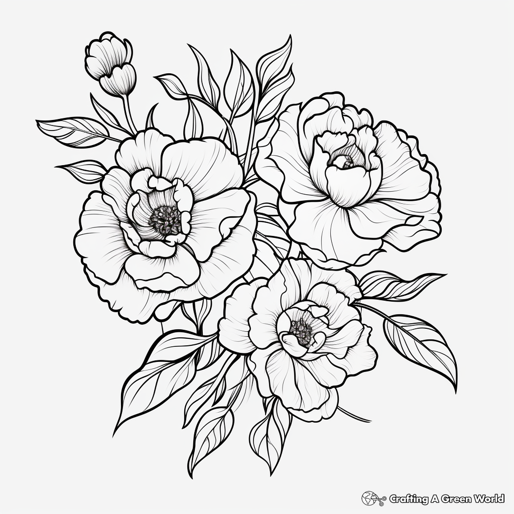 Japanese Peony Tattoo Inspired Coloring Pages 1