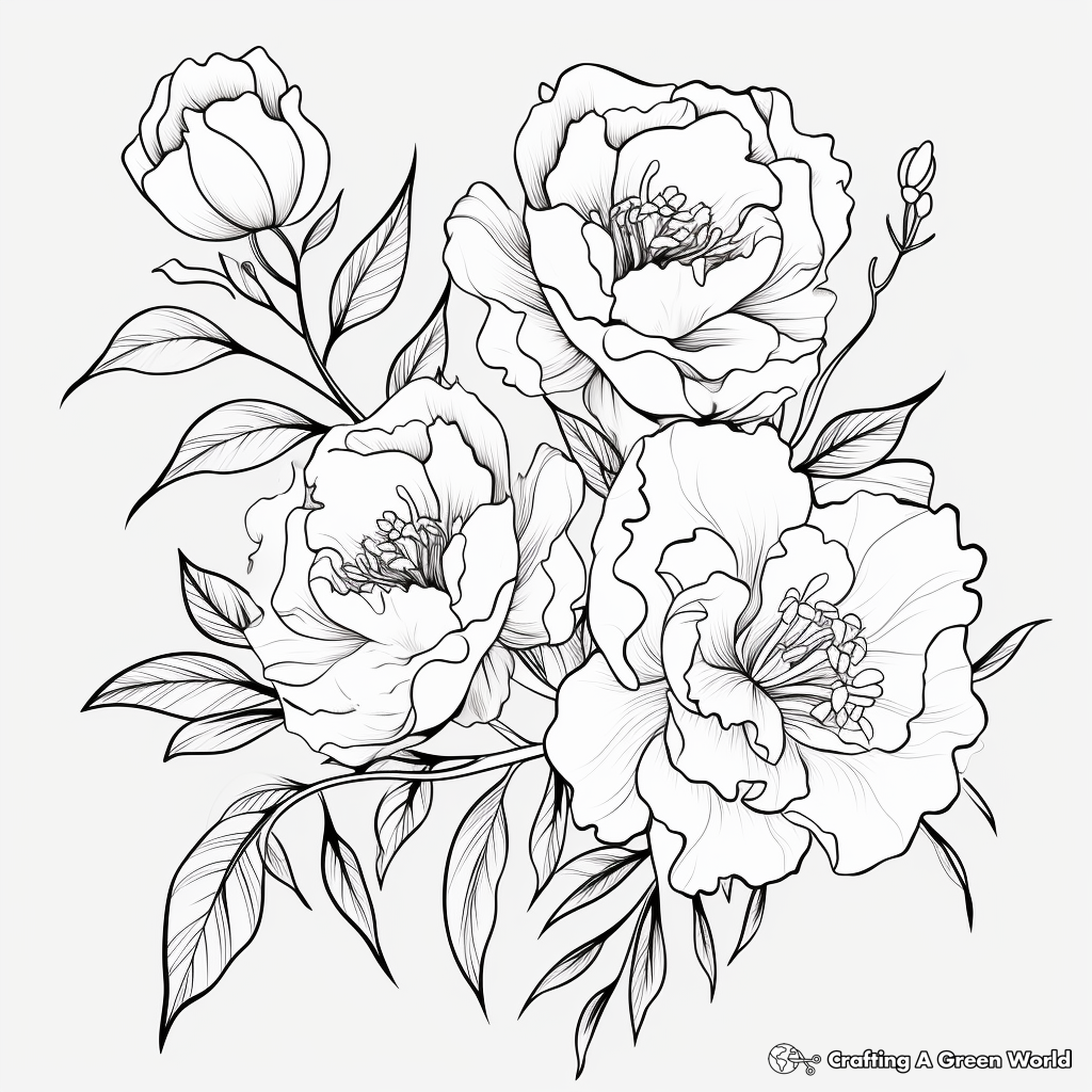 Japanese Peony Tattoo Inspired Coloring Pages 3