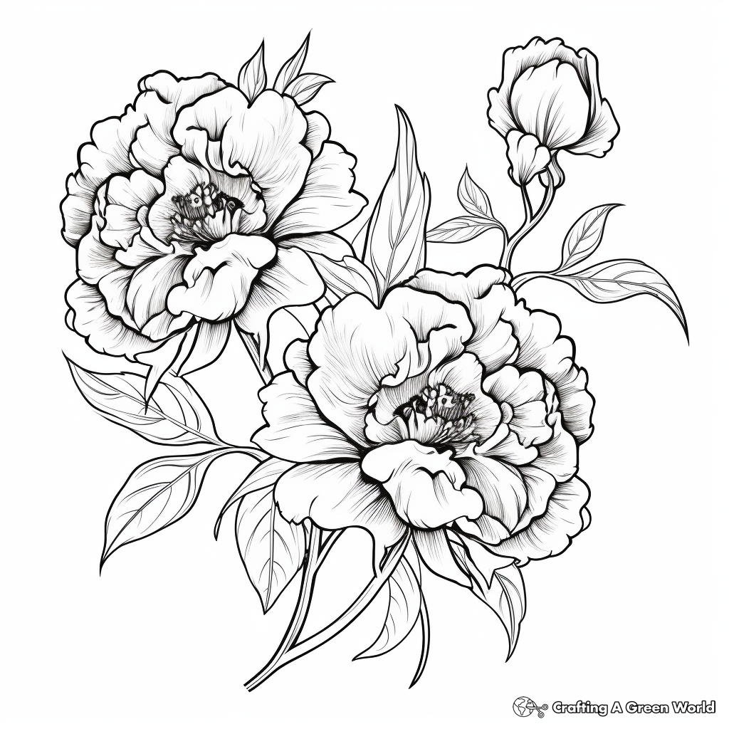 Japanese Peony Tattoo Inspired Coloring Pages 4