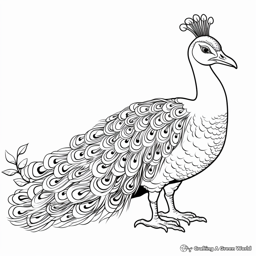 Java Green Peacock: Detailed Coloring Pages for Adults 2