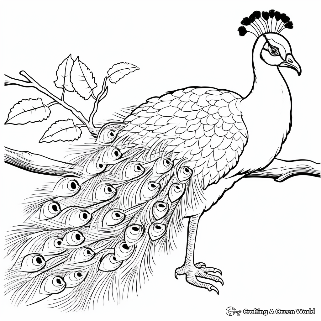 Java Green Peacock: Detailed Coloring Pages for Adults 4