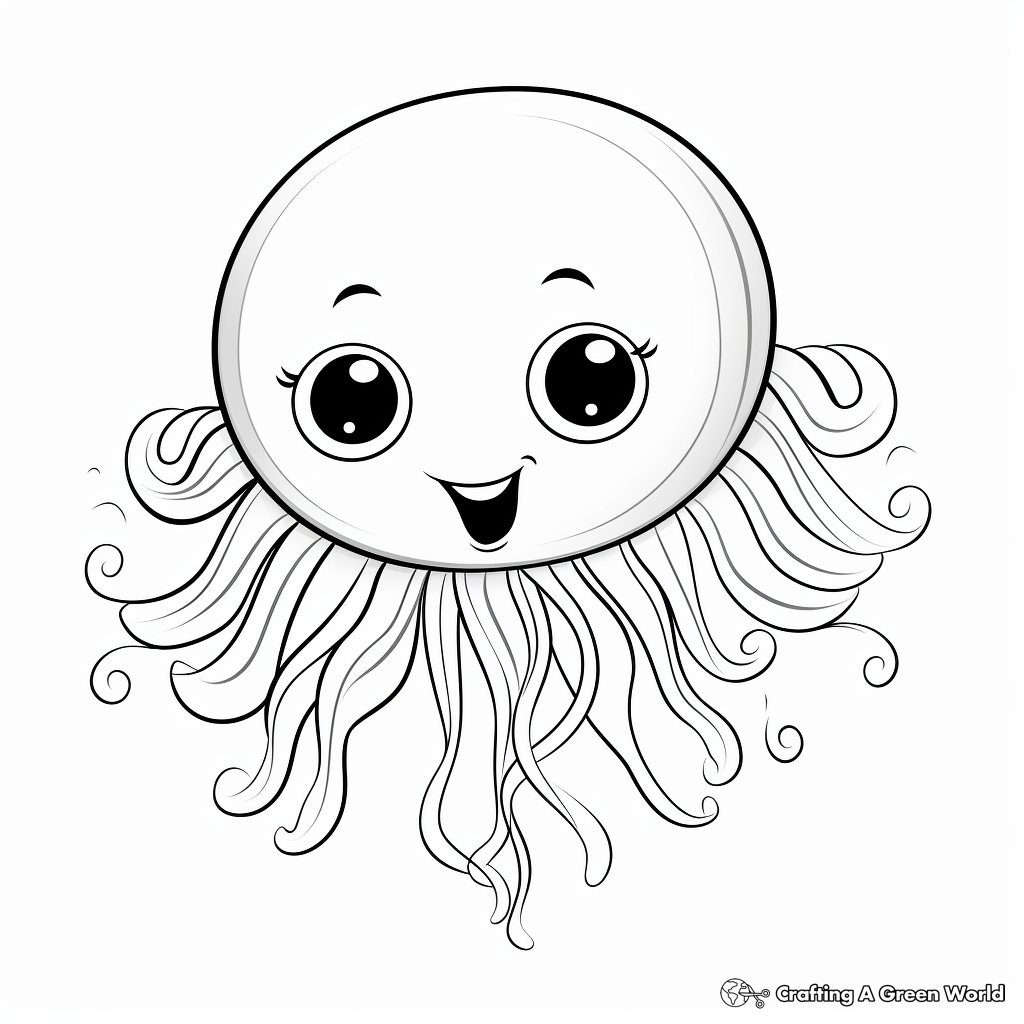 Jellyfish Cartoon Coloring Pages for Kids 4