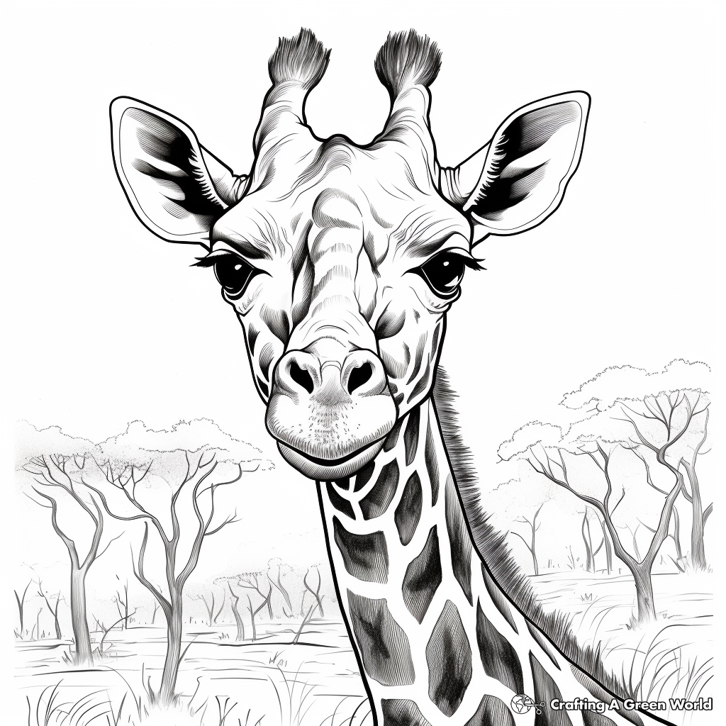 Journey Into the Wild with Giraffe Face Coloring Pages 1