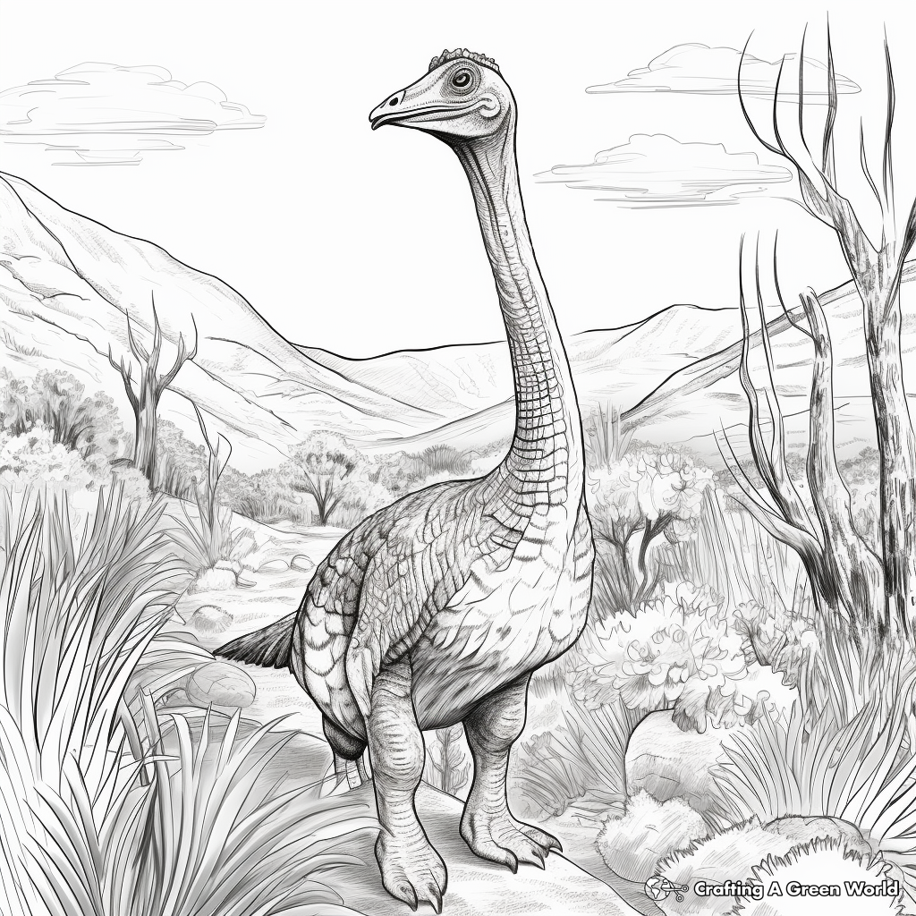 Journey Through The Cretaceous: Therizinosaurus Coloring Pages 2
