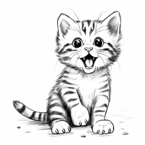 Joyful Playing Tabby Kitten Coloring Pages 1