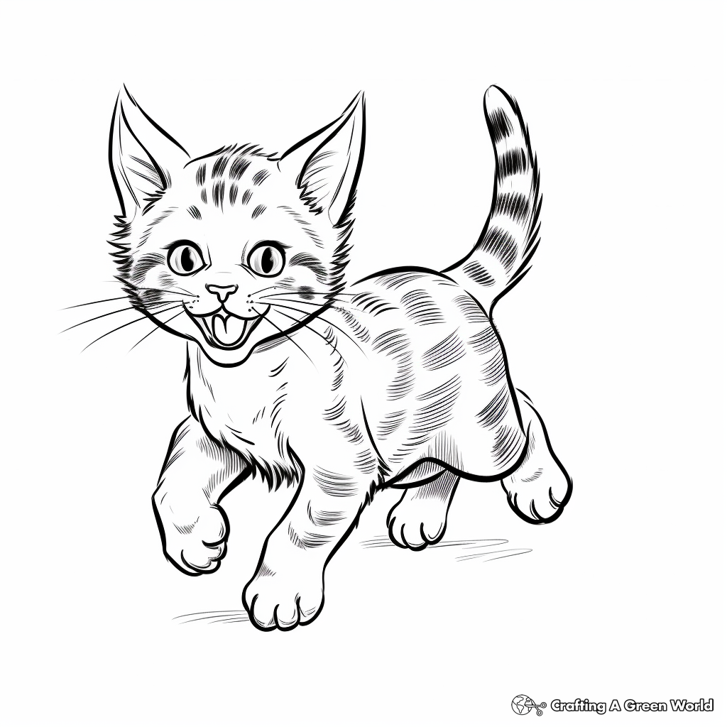 Joyful Playing Tabby Kitten Coloring Pages 2