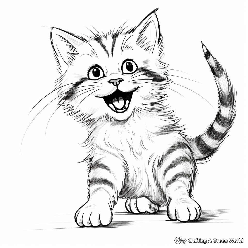 Joyful Playing Tabby Kitten Coloring Pages 3