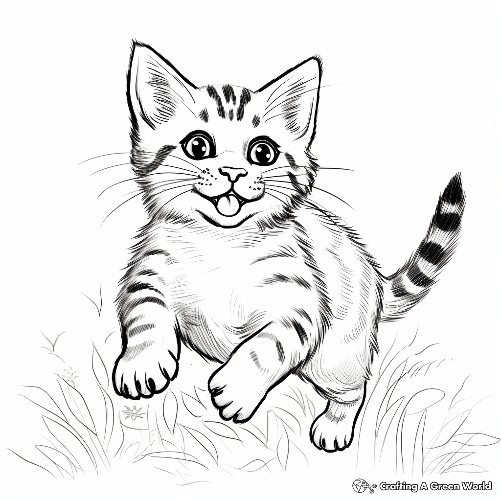 Joyful Playing Tabby Kitten Coloring Pages 4