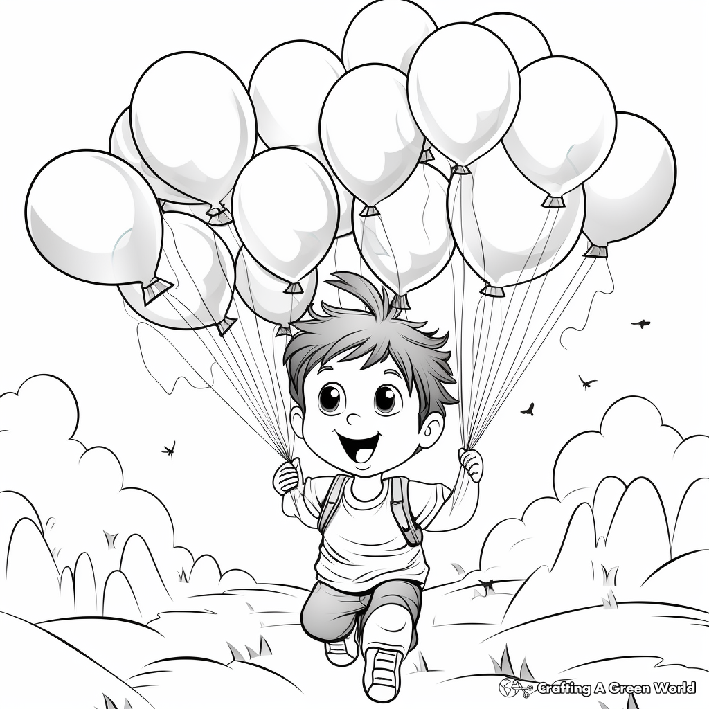 Joyful Rainbow and Balloons Coloring Pages 1