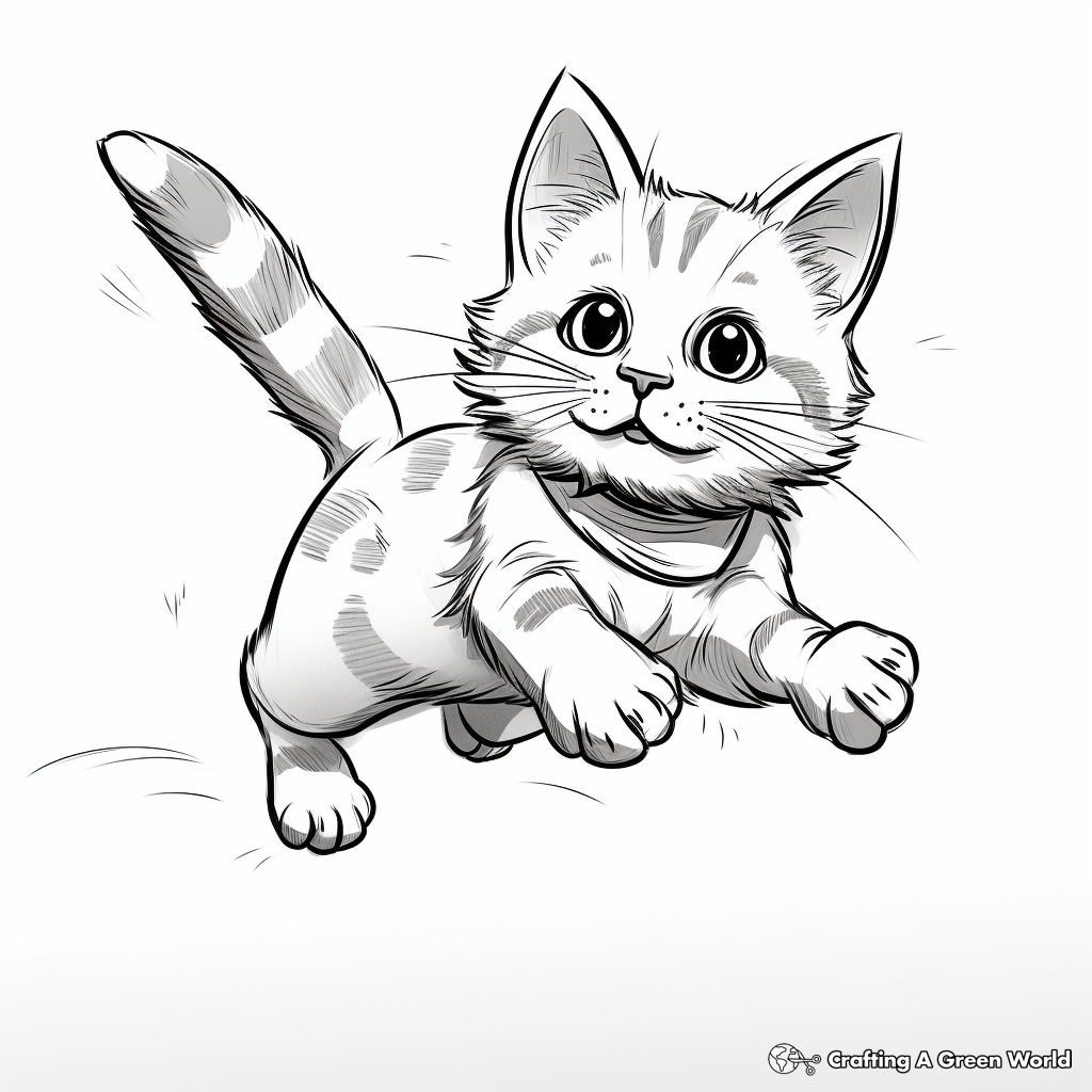 Jumping Tabby Cat Action Coloring Pages 1