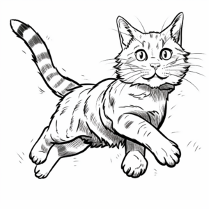 Jumping Tabby Cat Action Coloring Pages 2