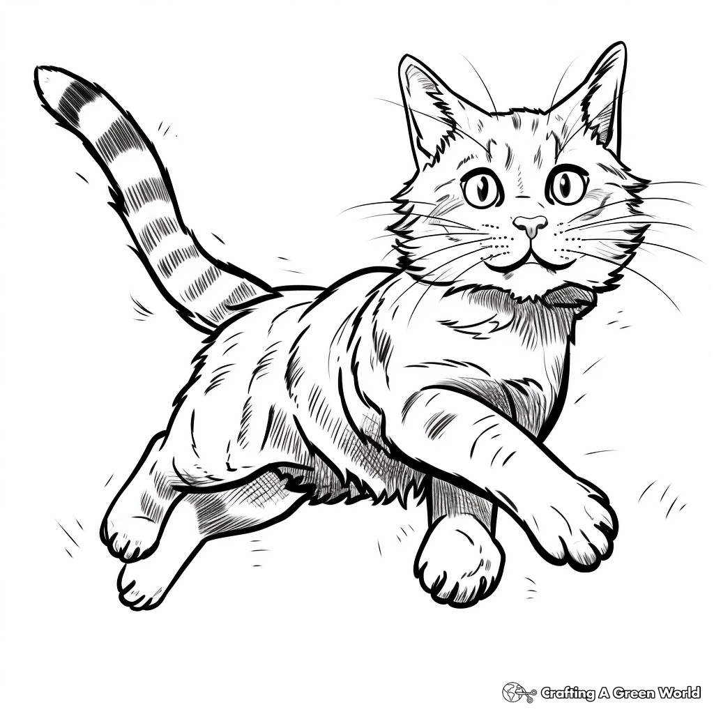 Jumping Tabby Cat Action Coloring Pages 2