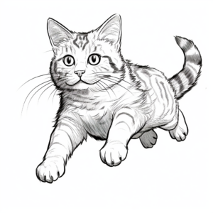Jumping Tabby Cat Action Coloring Pages 3