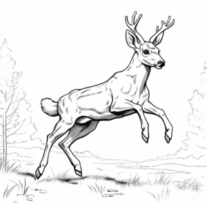 Jumping White Tailed Deer Action Scene Coloring Page 3