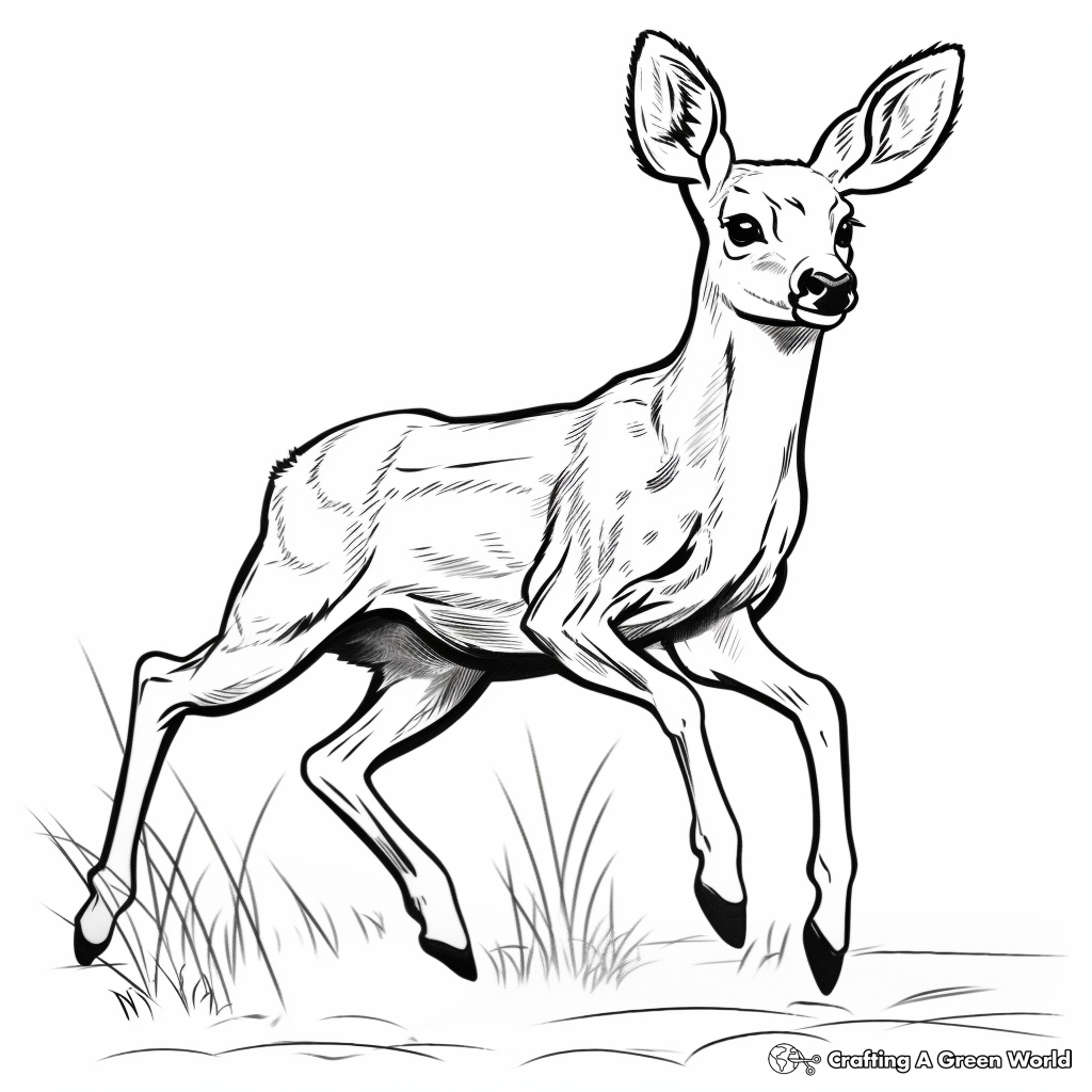 Jumping White Tailed Deer Action Scene Coloring Page 4