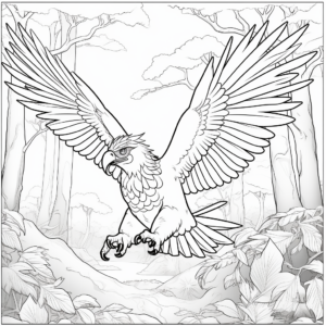Jungle backdrop with Harpy Eagle in Flight Coloring Pages 4