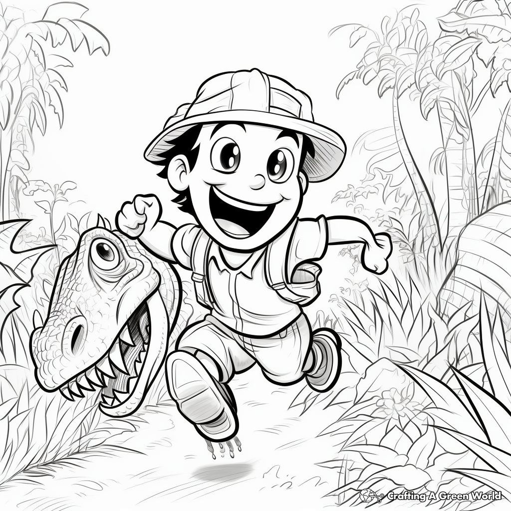 Jungle Explorer Chase Scene Coloring Pages 1