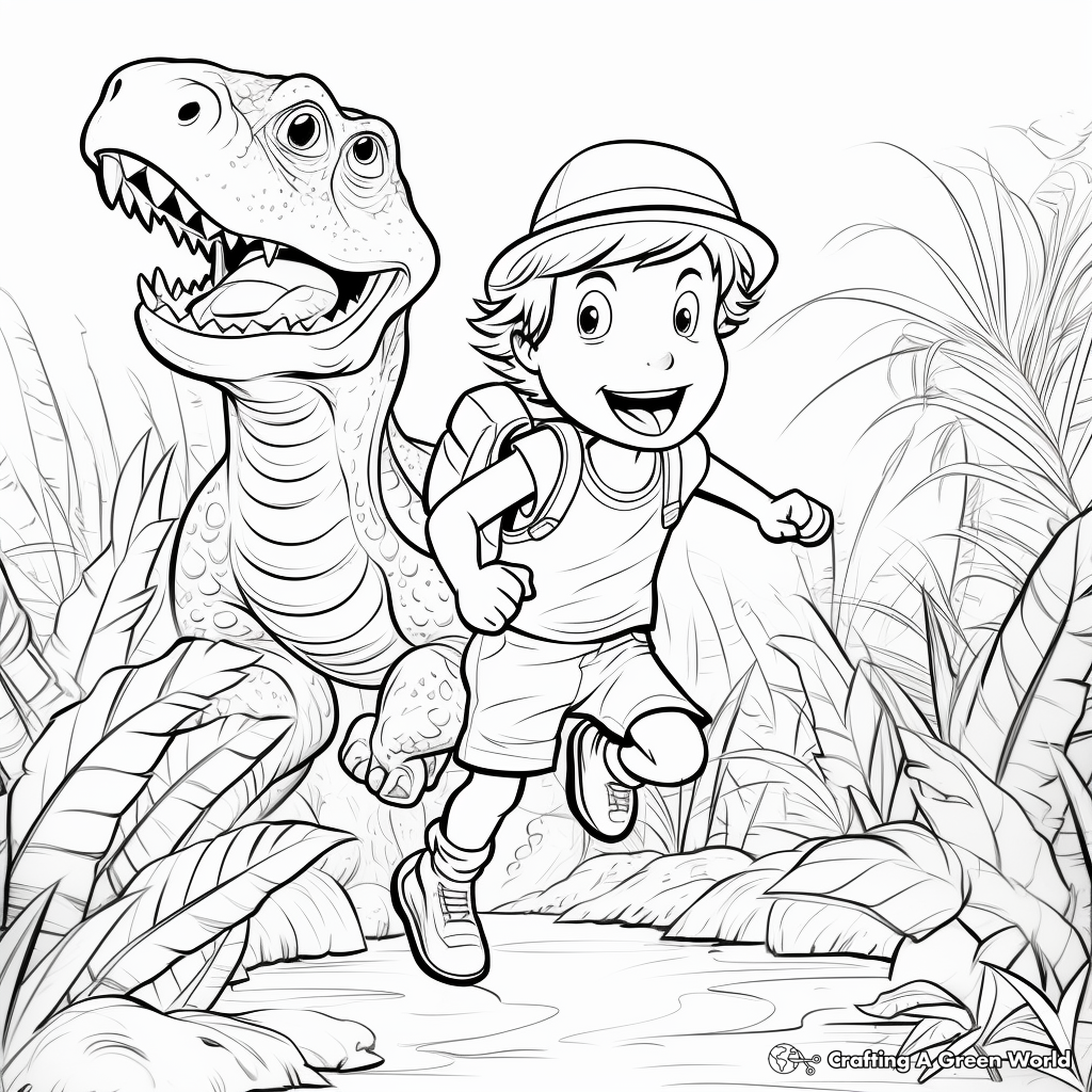 Jungle Explorer Chase Scene Coloring Pages 3
