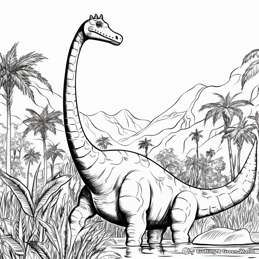 Jungle-Scene Barosaurus Coloring Pages 1