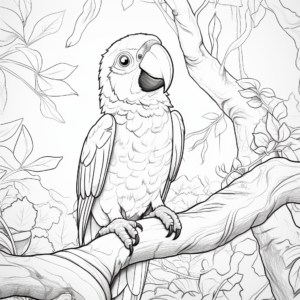 Jungle Scene with Macaw Coloring Pages 2