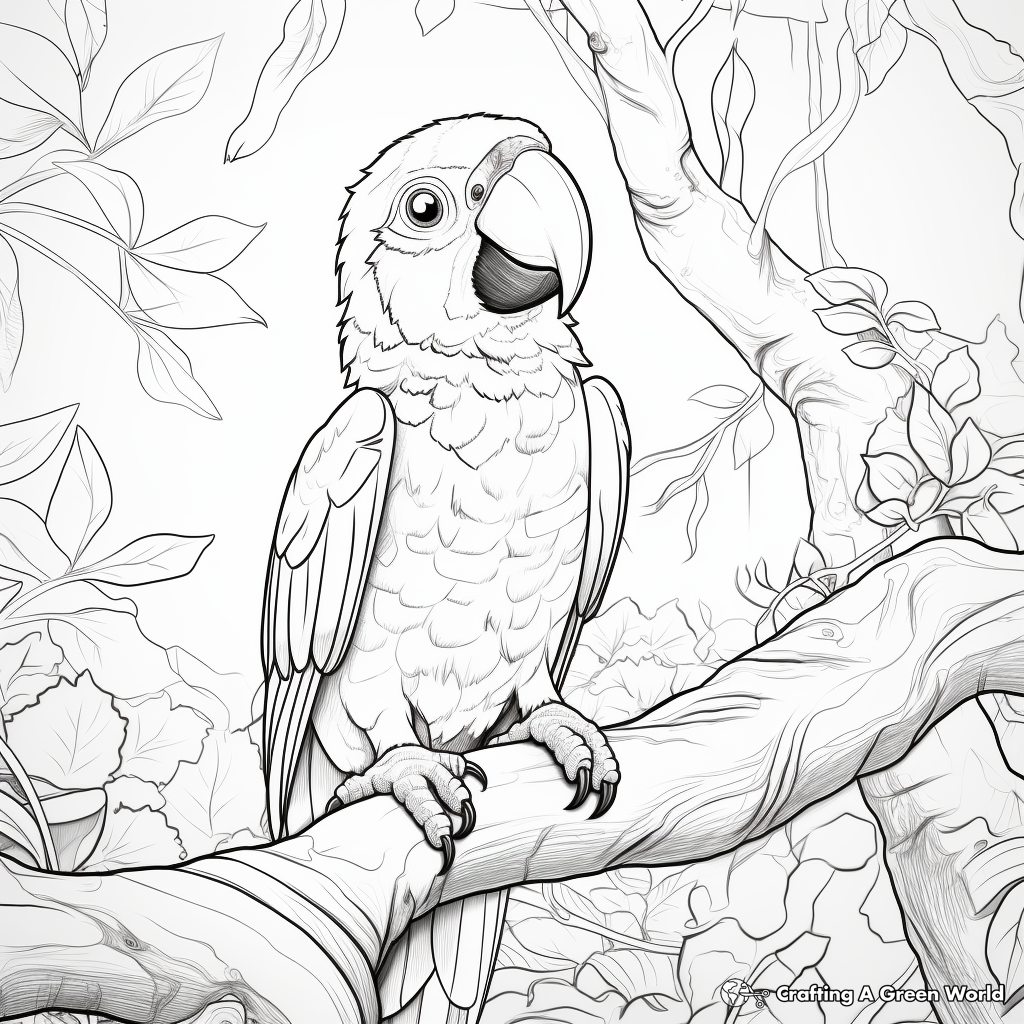 Jungle Scene with Macaw Coloring Pages 2