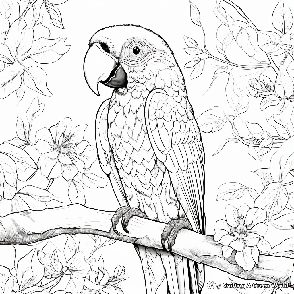 Jungle Scene with Macaw Coloring Pages 3