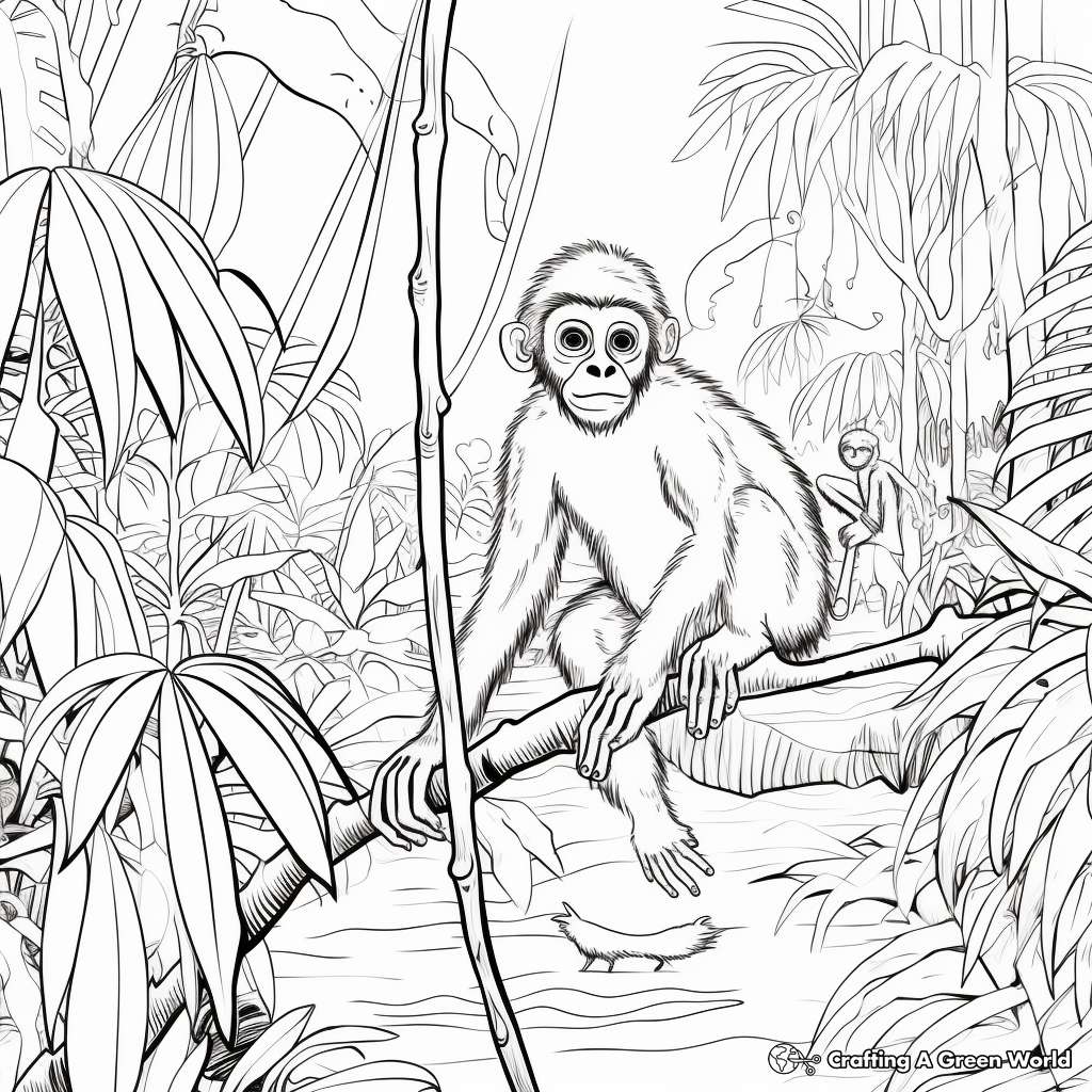 Jungle Scene: Spider Monkey Coloring Pages 4