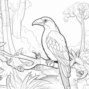 Jungle Scenery with Toucan Coloring Pages 1