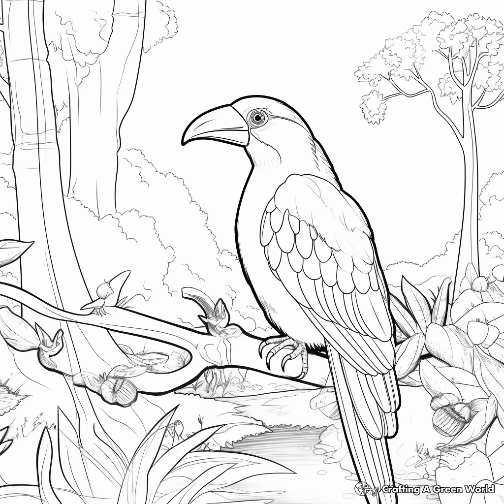 Jungle Scenery with Toucan Coloring Pages 1