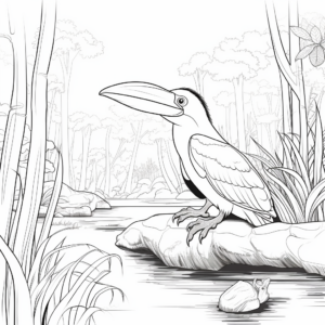 Jungle Scenery with Toucan Coloring Pages 2