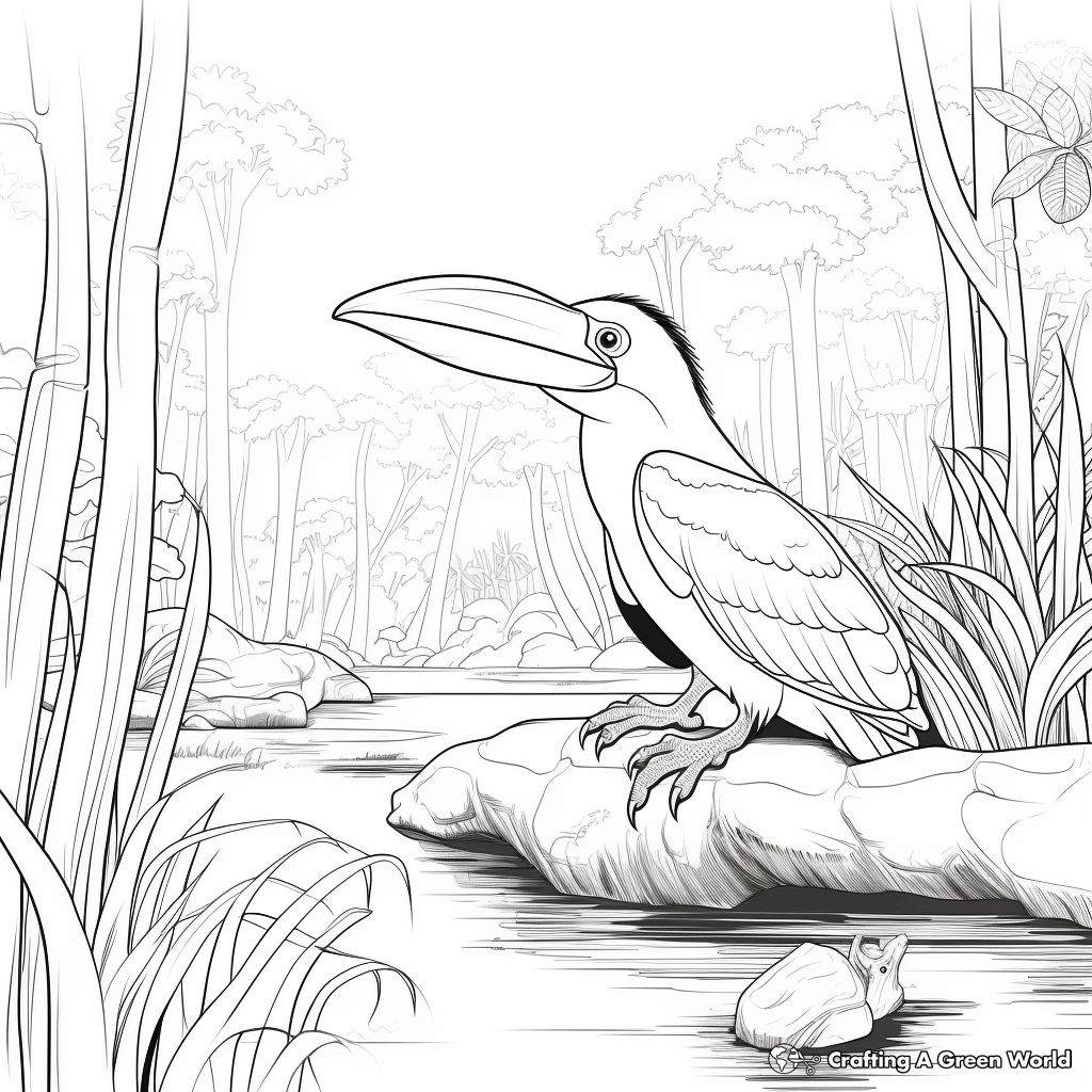 Jungle Scenery with Toucan Coloring Pages 2