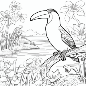 Jungle Scenery with Toucan Coloring Pages 3
