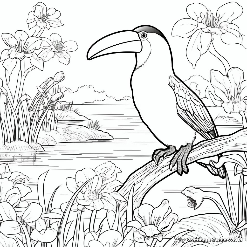 Jungle Scenery with Toucan Coloring Pages 3