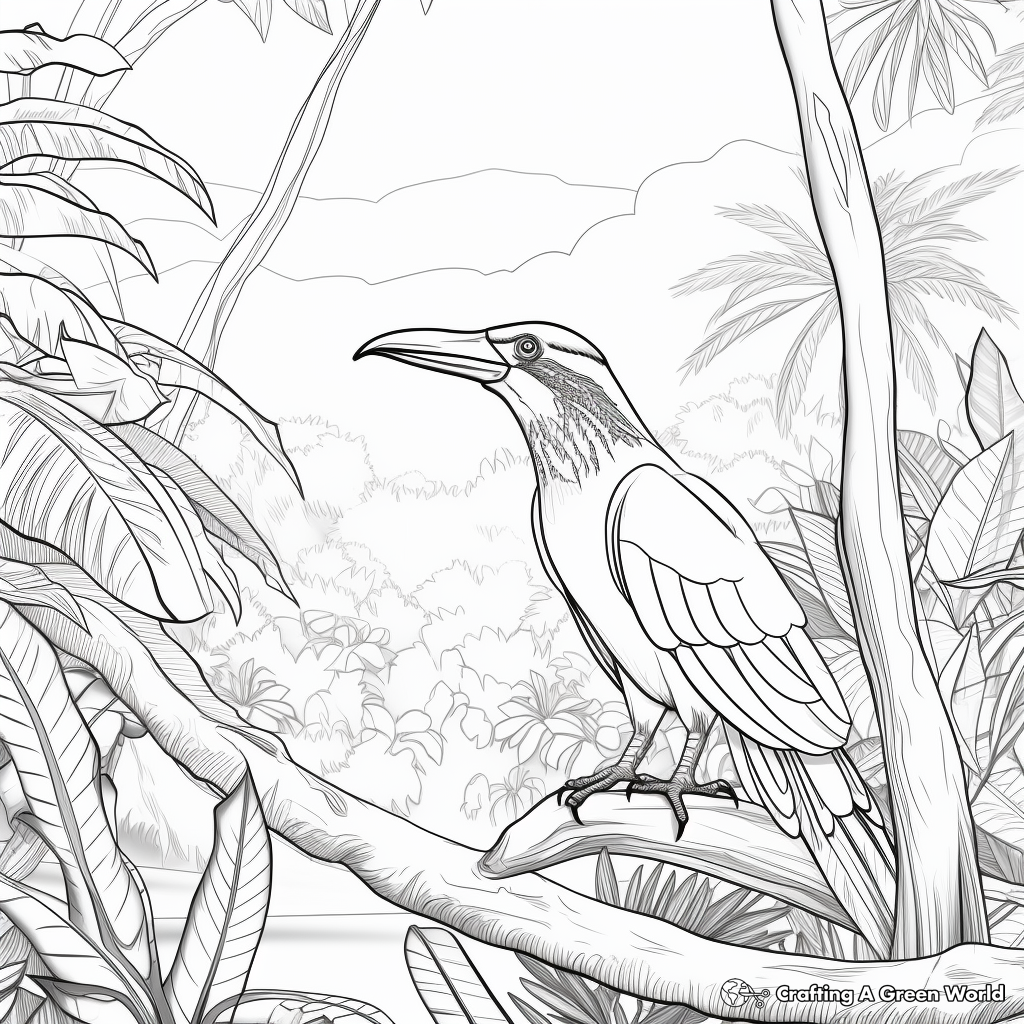 Jungle Scenery with Toucan Coloring Pages 4