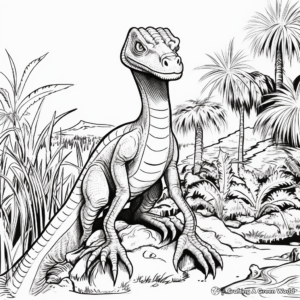 Jurassic Era: Dilophosaurus and Scenery Coloring Pages 1