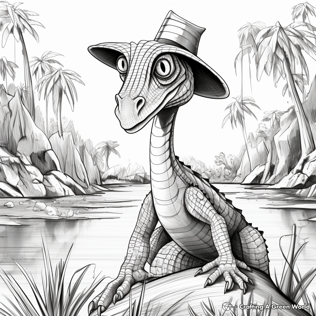 Jurassic Era: Dilophosaurus and Scenery Coloring Pages 2