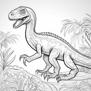 Jurassic Jungle with Velociraptor Coloring Pages 3