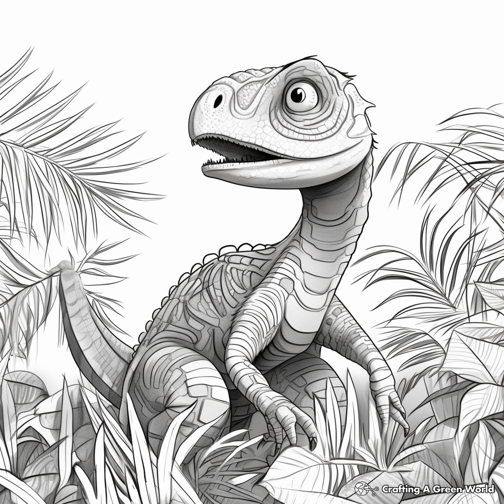 Jurassic Jungle with Velociraptor Coloring Pages 4