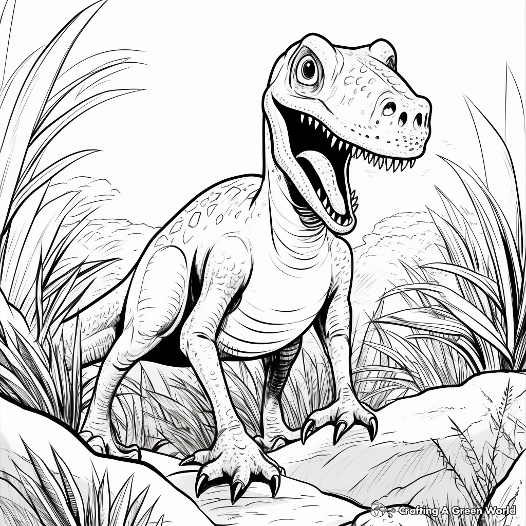 Jurassic Scene featuring a Megalosaurus Coloring Pages 3