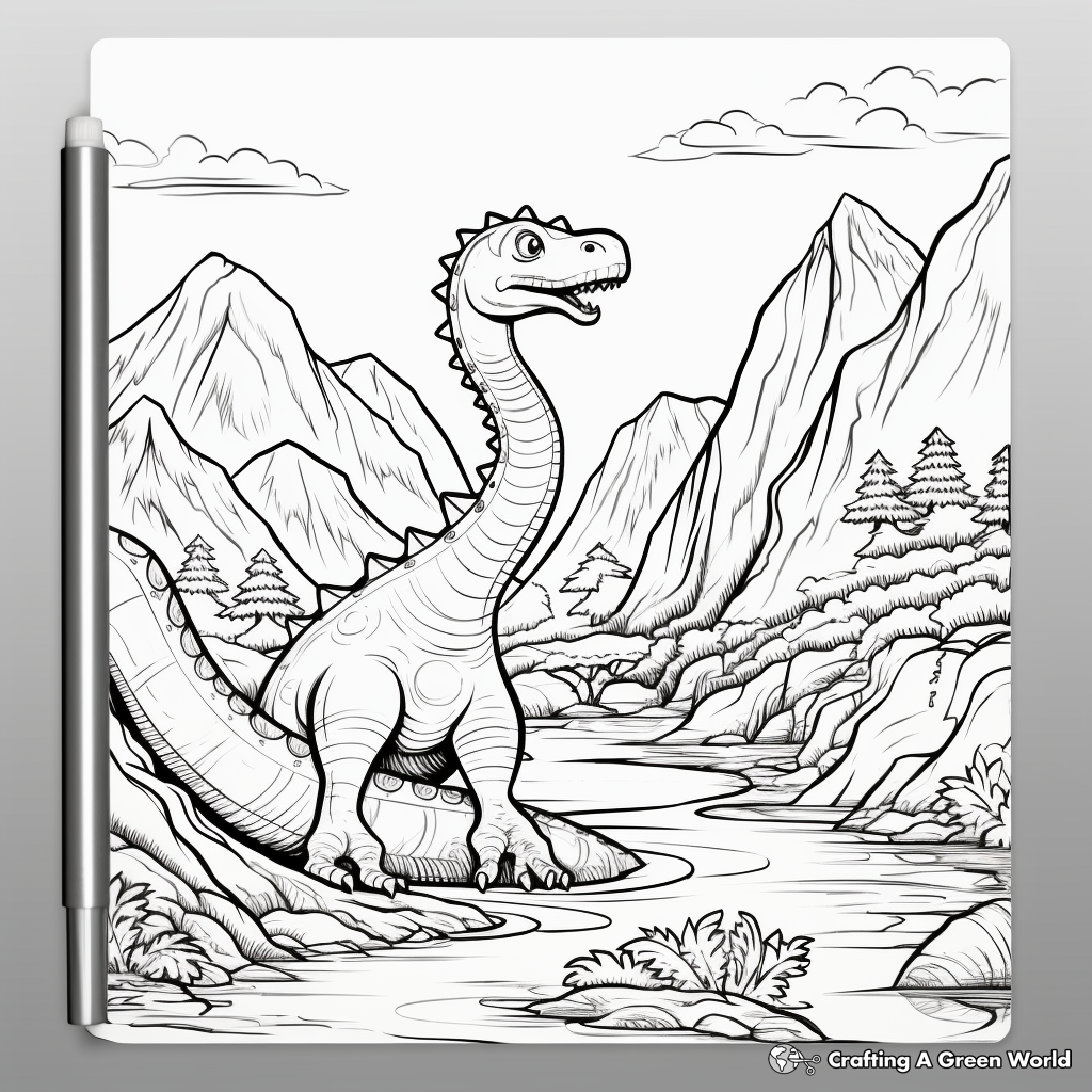 Jurassic Volcano Landscape Coloring Pages 1