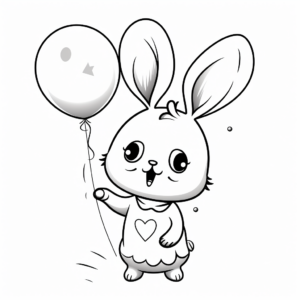 Kawaii Bunny Balloon Celebration Coloring Pages 2
