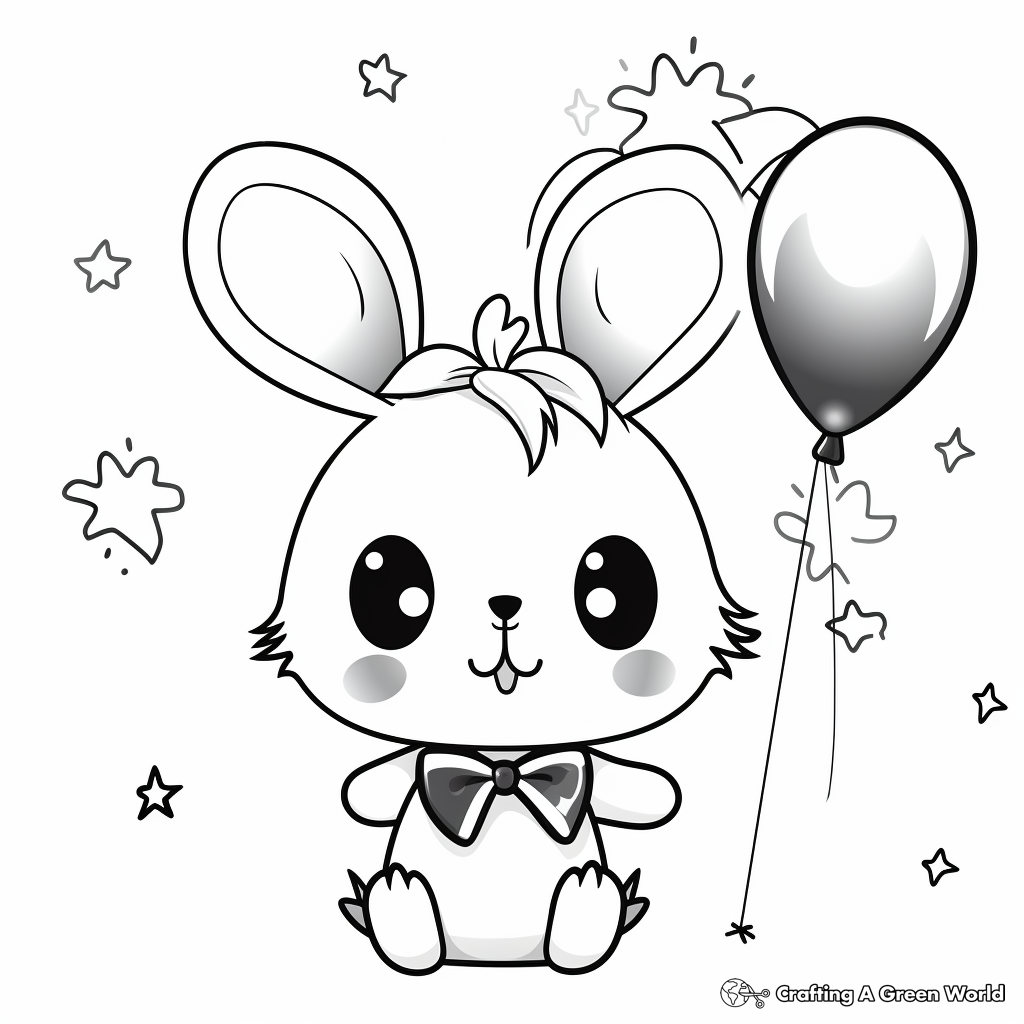 Kawaii Bunny Balloon Celebration Coloring Pages 3